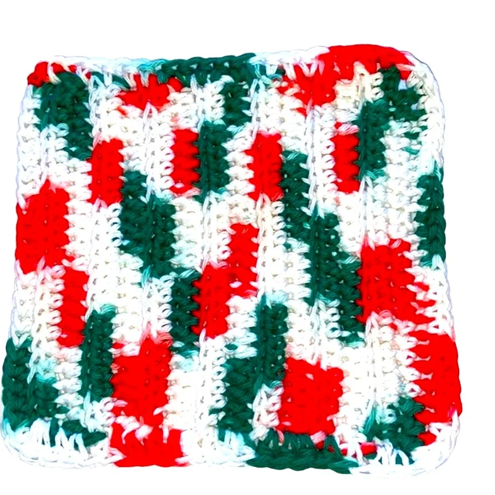 HAND CRAFTED Christmas Crocheted 100% Cotton All Purpose Dish or Wash Cloth
